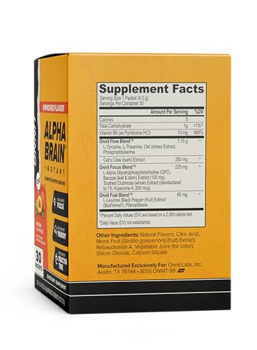ONNIT Alpha Brain Instant Cognitive Support Drink Mix, Nootropic Supplement for Focus, Memory and Clarity, Peach Flavor, 0.13 oz Packets, 30 Count ONNIT uk supplements