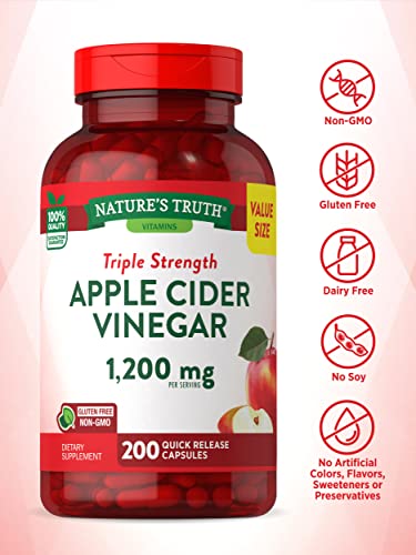 Nature's Truth Apple Cider Vinegar Capsules | 1200mg | 200 Pills | Extra Strength | Value Size Nature's Truth uk supplements