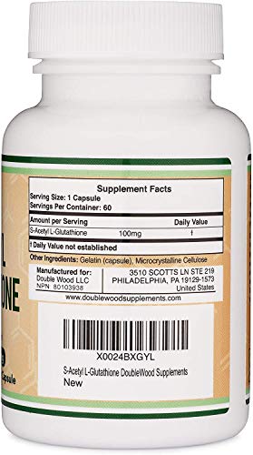 S-Acetyl L-Glutathione Capsules - 100mg, Manufactured and Tested in The USA, 60 Count Double Wood Supplements uk supplements