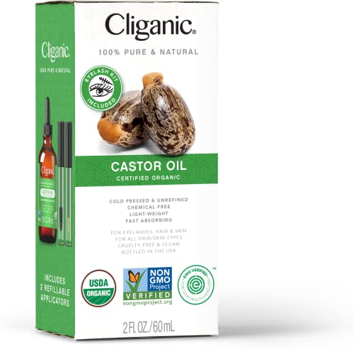Cliganic Organic Castor Oil, 100% Pure (2oz with Eyelash Kit) - For Eyelashes, Eyebrows, Hair & Skin Cliganic uk supplements