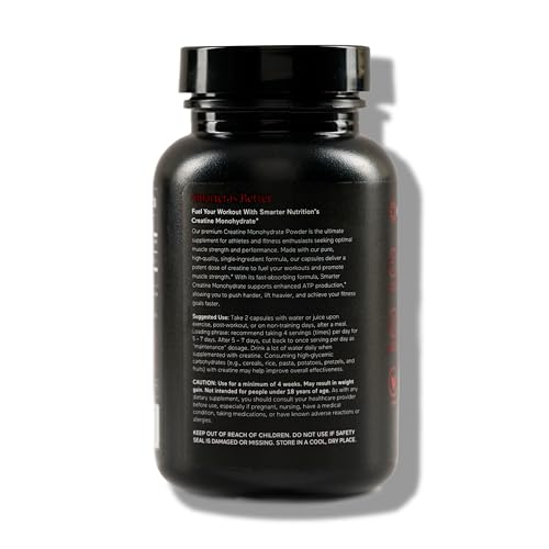SMARTERNUTRITION Creatine Monohydrate Pills with 2500mg (2.5g) Per Serving, Vegan Capsules - Pre & Post Workout Recovery Support, Promotes Muscle Mass &. Endurance - 60 Count[30-Day Supply] SMARTERNUTRITION uk supplements