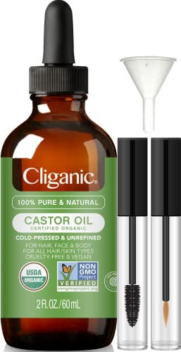 Cliganic Organic Castor Oil, 100% Pure (2oz with Eyelash Kit) - For Eyelashes, Eyebrows, Hair & Skin Cliganic uk supplements