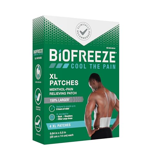 Biofreeze XL Pain Relief Patches, Menthol Pain Patches for Lower Back, Neck, Knee, & Shoulder, Comfortable & Flexible Fabric Stays in Place, 4 ct Biofreeze uk supplements