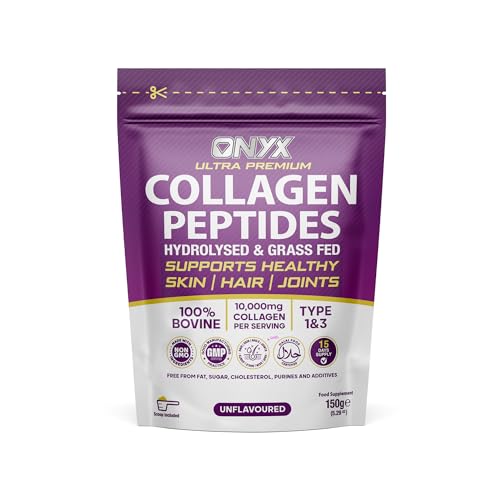 Premium Collagen Powder (Type I, III) Hydrolysed Bovine Collagen Peptides Powder - Halal Certified ONYX INGREDIENTS 101 uk supplements