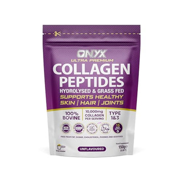 Premium Collagen Powder (Type I, III) Hydrolysed Bovine Collagen Peptides Powder - Halal Certified ONYX INGREDIENTS 101 uk supplements