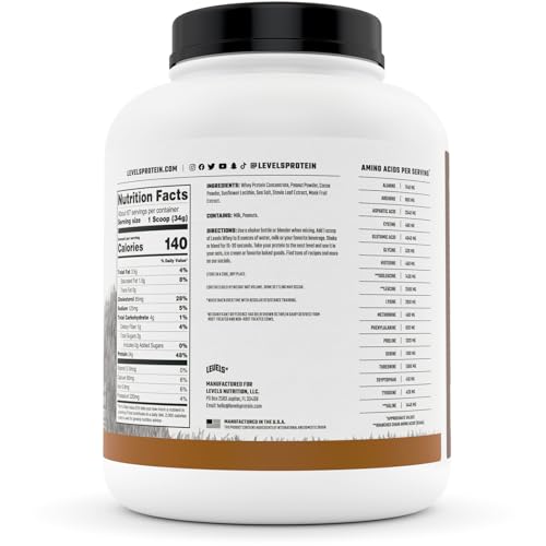 Levels Grass Fed 100% Whey Protein, No GMOs, Chocolate Peanut Butter, 5LB Levels Nutrition uk supplements