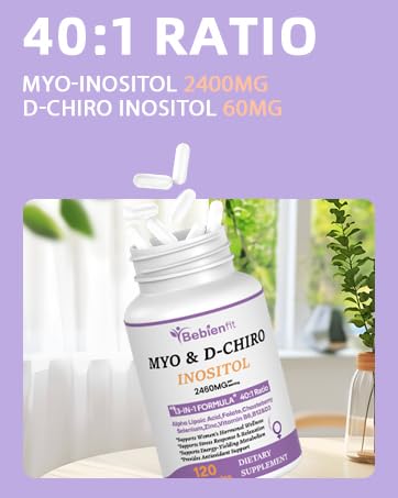 13-in-1 Myo Inositol & D-Chiro Inositol for Women PCOS,Hormonal Balance,2460mg-40:1 Ratio,Ovarian Health&Cycle Support Supplement Plus Alpha Lipoic Acid/Folate/Vitex/Magnesium/Multivitamin,120 Veg Cap Bebien fit uk supplements