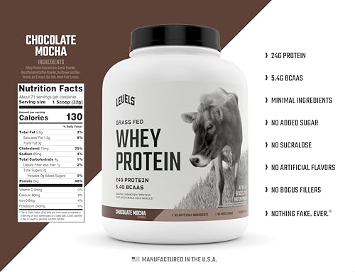 Levels Grass Fed 100% Whey Protein, No Hormones, Chocolate Mocha, 5LB Levels Nutrition uk supplements
