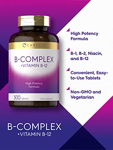 Carlyle B Complex Vitamin with B12 | 300 Tablets | High Potency Formula | Vegetarian Carlyle uk supplements