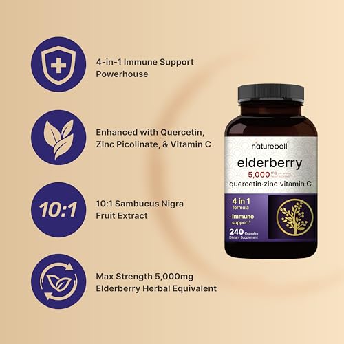 NatureBell Sambucus Elderberry Capsules, 5000mg Per Serving with Quercetin 500mg NatureBell uk supplements