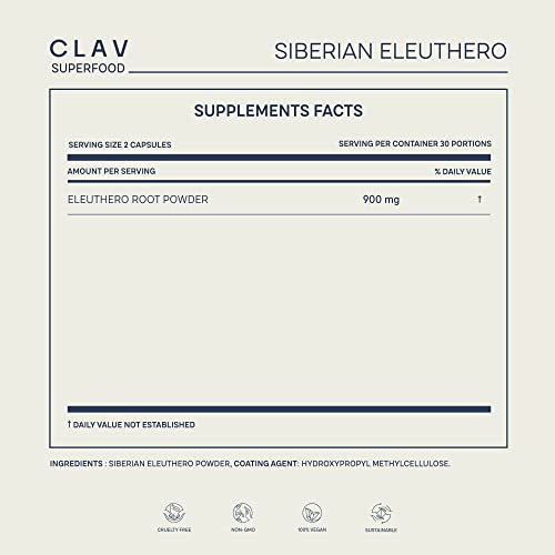 CLAV® Siberian Ginseng - 900mg Eleuthero Root Powder - Energy Supplement CLAV uk supplements