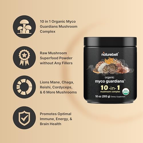 NatureBell Organic Myco Guardians 10 in 1 Mushroom Powder, 10oz | Fresh Superfood NatureBell uk supplements