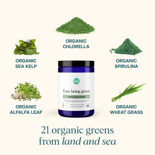 Ora Organic Greens Powder - Vegan, Gluten-Free, Organic Super Greens Drink for Energy and Detox | Antioxidants & Adaptogenic Herbs | 20+ Superfood Greens Blend - Citrus Flavor, 30 Servings Ora Organic uk supplements