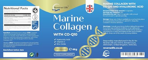 Reverse Life Marine Collagen Capsules 1200mg – with Hyaluronic Acid & Vitamin C + Q10 Reverse Life uk supplements
