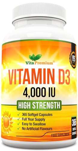 Vitamin D 4,000 IU Softgels, Maximum Strength Vitamin D3 Supplement, 365 Easy to Swallo Vita Premium uk supplements