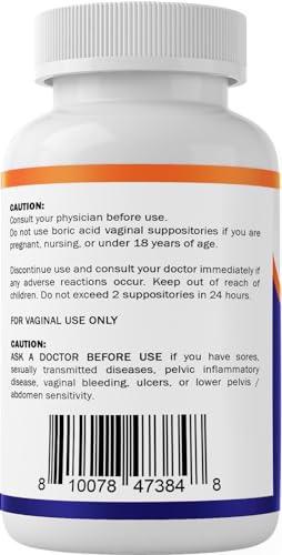 Vitamatic Boric Acid Vaginal Suppositories 600 mg USP Grade Boric Acid in Vegetarian Capsule Shell - 60 Count Vitamatic uk supplements