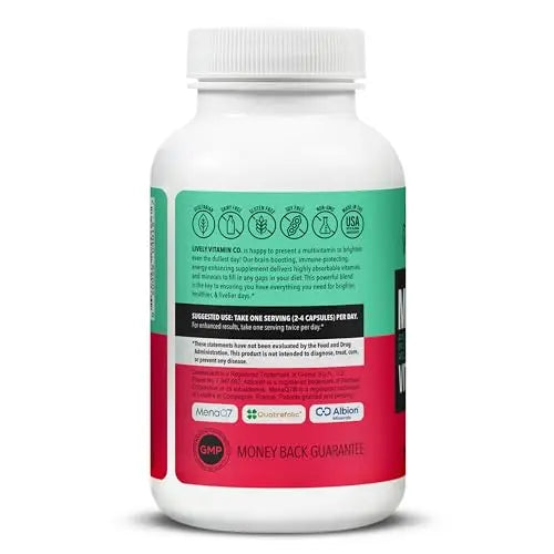 LIVELY VITAMIN CO. Multivitamin - 37 Vitamins Minerals and Extracts - Energy - Memory - Immune Function - Heart- Brain - Focus - Mood - Antioxidants - Dairy Gluten Soy Free - 60 Vegetarian Capsules LIVELY VITAMIN CO uk supplements