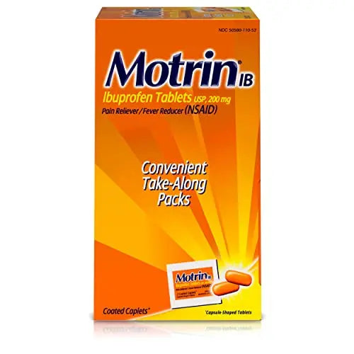 Motrin IB, Ibuprofen 200mg Tablets, NSAID Pain & Fever Reliever for Headache, Backache, Muscular Aches, Arthritis Pain Reliever, 50 Travel Packets of 2, 100 ct Motrin uk supplements