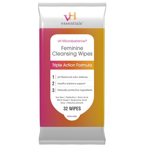 vH essentials Feminine Cleansing Wipes - pH Balanced, Prebiotics, Tea Tree & Aloe, Soothing Witch Hazel vH essentials uk supplements