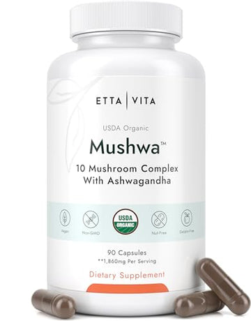 USDA Organic Lions Mane Supplement Capsules with Ashwagandha, Chaga, Reishi, Cordyceps Etta Vita uk supplements