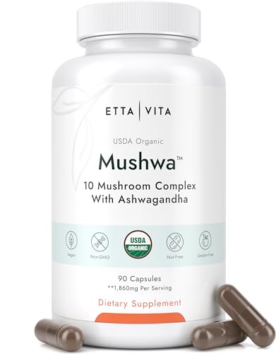 USDA Organic Lions Mane Supplement Capsules with Ashwagandha, Chaga, Reishi, Cordyceps Etta Vita uk supplements
