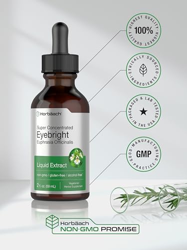 Eyebright Herb Supplement | 2 fl oz | Alcohol Free Drops | Super Concentrated Liquid Horbäach uk supplements