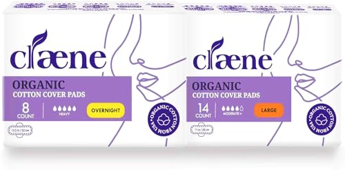 Claene Organic Cotton Cover Pads, Menstrual Large&Overnight Pads for Women, Unscented, Breathable CLAENE uk supplements
