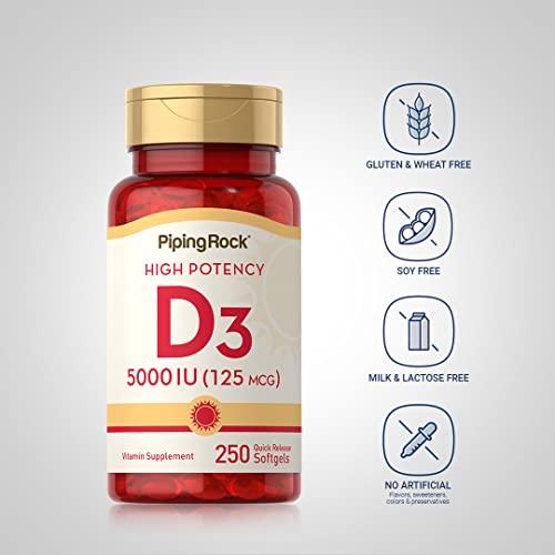 Piping Rock Vitamin D3 5000 IU | 250 Softgels | High Potency Supplement | Non-GMO Piping Rock uk supplements