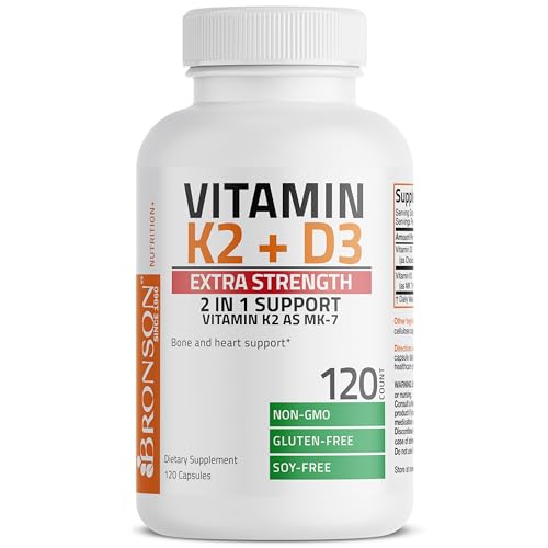 Bronson Vitamin K2 (MK7) with D3 Extra Strength Supplement Bone and Heart Health Non Bronson uk supplements
