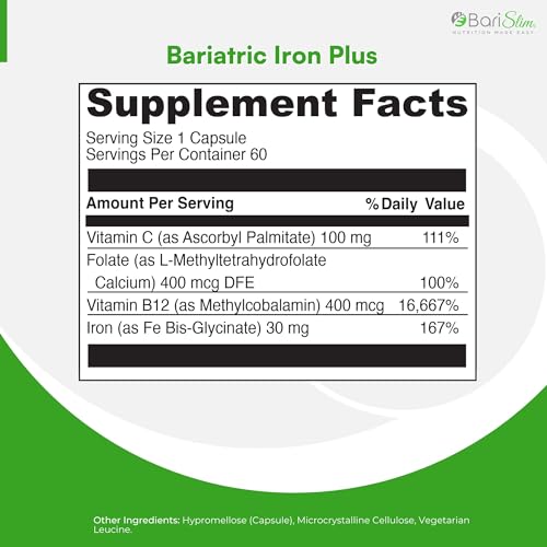 BariSlim Iron Plus Capsules - Formulated for Patients After Weight Loss Surgery Including BariSlim uk supplements