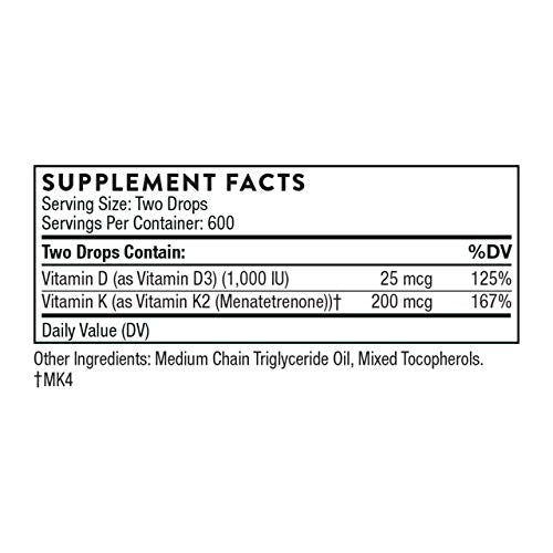 THORNE Vitamin D + K2 Liquid with a metered Dispenser - Vitamins D3 and K2 to Support THORNE uk supplements