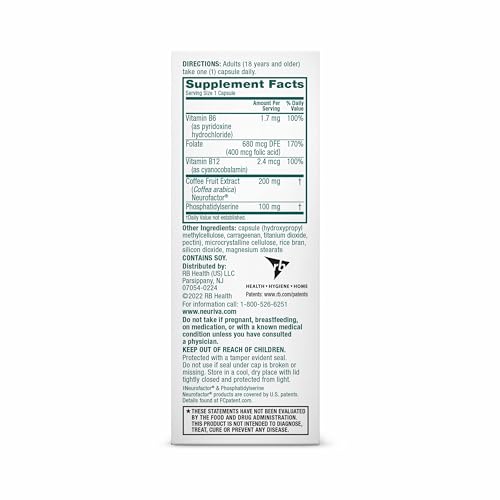 NEURIVA Plus Brain Supplement for Memory and Focus Clinically Tested Nootropics for Concentration for Mental Clarity, Cognitive Enhancement Vitamins B6, B12, Phosphatidylserine 30 Capsules NEURIVA uk supplements