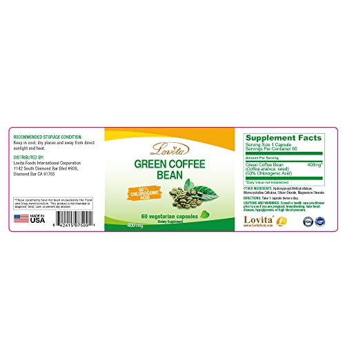 Lovita High-Potency Green Coffee Extract: 1600mg Equivalent, 50% Chlorogenic Acid Lovita uk supplements