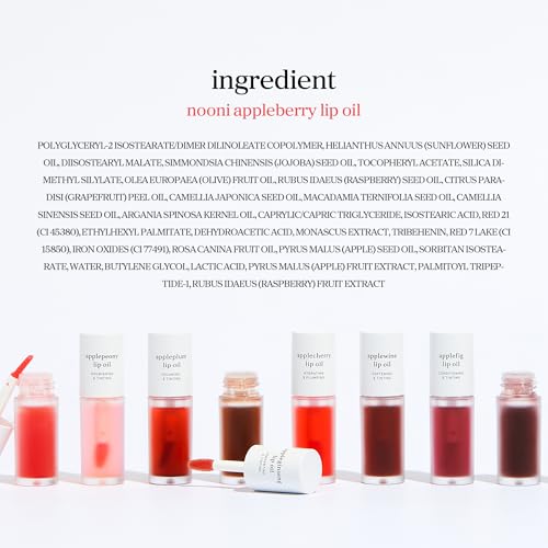 NOONI Korean Lip Oil - Appleberry | Long-Lasting, Moisturizing, Plumping, Revitalizing for Dry Lips, Waterproof, No Peel Off, Hydrating, Nourishing Crystal Clear, Stocking Stuffers, 0.12 FL Oz NOONI uk supplements