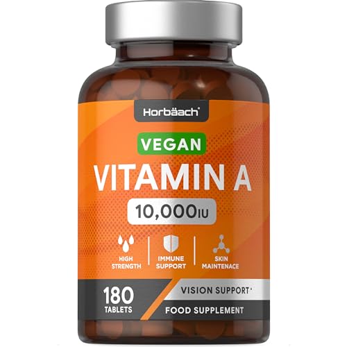 Vitamin A Tablets 10000iu | 180 Count | High Strength Vitamin A as Retinol Acetate Horbäach uk supplements