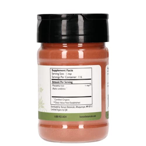 Banyan Botanicals Manjistha Powder, Spice Jar - USDA Organic - Rubia cordifolia - Cleanses Banyan Botanicals uk supplements