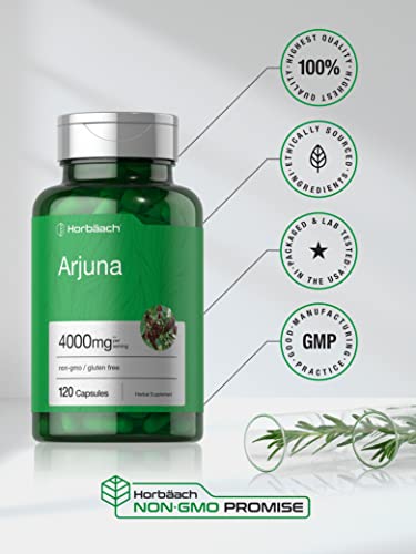 Arjuna Capsules 4000mg | 120 Count | Non-GMO, Gluten Free | from Arjuna Bark Herb Horbäach uk supplements