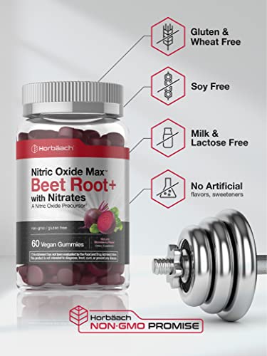 Nitric Oxide Beet Root Gummies | 60 Count | with Nitrates | Natural Strawberry Flavor Horbäach uk supplements