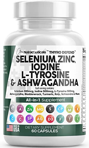Selenium 300mcg Zinc 50mg Iodine 500mcg L Tyrosine 500mg Ashwagan Clean Nutraceuticals uk supplements