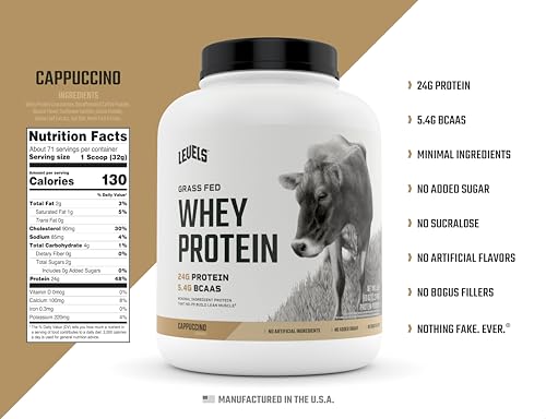 Levels Grass Fed 100% Whey Protein, No Hormones, Cappuccino, 5LB Levels Nutrition uk supplements