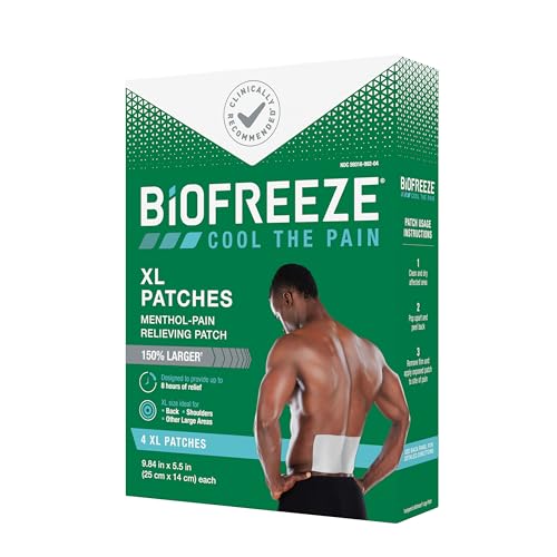 Biofreeze XL Pain Relief Patches, Menthol Pain Patches for Lower Back, Neck, Knee, & Shoulder, Comfortable & Flexible Fabric Stays in Place, 4 ct Biofreeze uk supplements