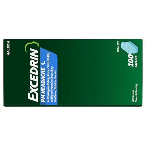 Excedrin PM for Headache Relief, Acetaminophen 250mg, Aspirin 250mg, Diphenhydramine Citrate 38mg, Pain Reliever, Nighttime Sleep-Aid, 100 Count Excedrin uk supplements