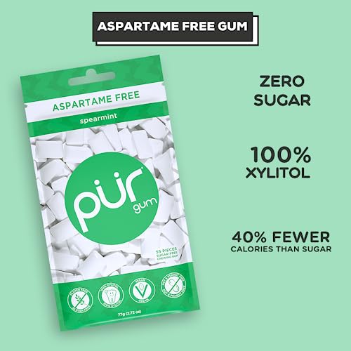 PUR Gum | Aspartame Free Chewing Gum | 100% Xylitol | Natural Spearmint Flavored Gum PUR uk supplements