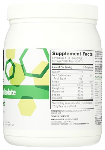 365 by Whole Foods Market, Unflavored Whey Protein Isolate, 15.1 Ounce 365 by Whole Foods Market uk supplements