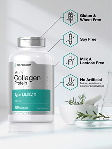 Multi Collagen Protein 2000 mg | 180 Capsules | Type I, II, III, V, X | Collagen Peptide Pills Horbäach uk supplements