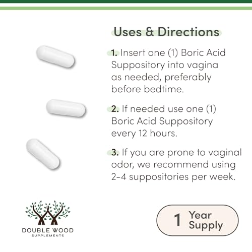 Boric Acid Suppositories 60 Count, Supports Women Health (Easy Dissolve, Third Party Tested) by Double Wood Double Wood Supplements uk supplements