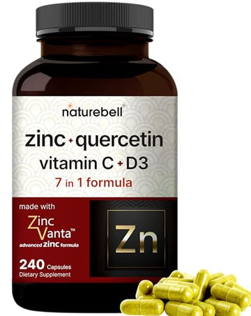NatureBell Zinc Quercetin with Vitamin C & D3, 240 Capsules | Quercetin 1,000mg, 4 in 1 Zinc 50mg, Vitamin C 250mg, Vitamin D3 5,000 IU – ZincVanta Advanced Immune Defense & Lung Support NatureBell uk supplements