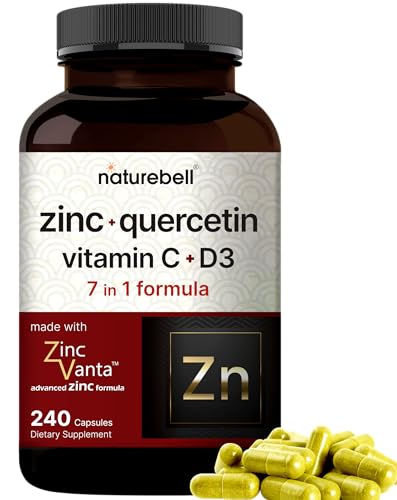 NatureBell Zinc Quercetin with Vitamin C & D3, 240 Capsules | Quercetin 1,000mg, 4 in 1 Zinc 50mg, Vitamin C 250mg, Vitamin D3 5,000 IU – ZincVanta Advanced Immune Defense & Lung Support NatureBell uk supplements