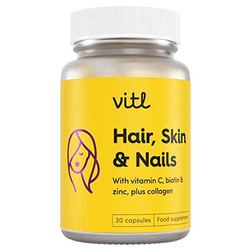 VITL Hair, Skin & Nails + Collagen, A dose of Classic Complexion Heroes Such as Collagen, Vitamin E, Biotin and Zinc | 30 Capsules VITL uk supplements
