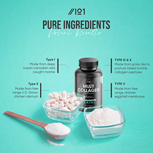 Multi Collagen Protein Capsules - Types I, II, III, V & X - Wild Caught Marine, Grass Fed Bovine, Eggshell & Free-Range Chicken Collagen Powder Revive Naturals uk supplements
